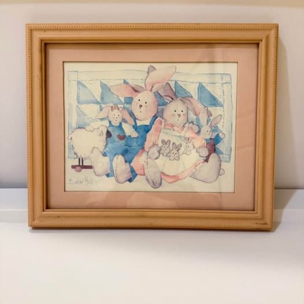 Vintage Barbara Mock "Rabbit Family" Framed & Matted Art Print